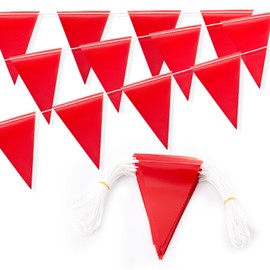 Wendflgy Safety Warning Pennant Banner Flags – 105FT OSHA 500lb Rated High Visibility Colored Triangle Flags for Construction Zones, Roadwork, and Hazard Areas(RED,45PCS)