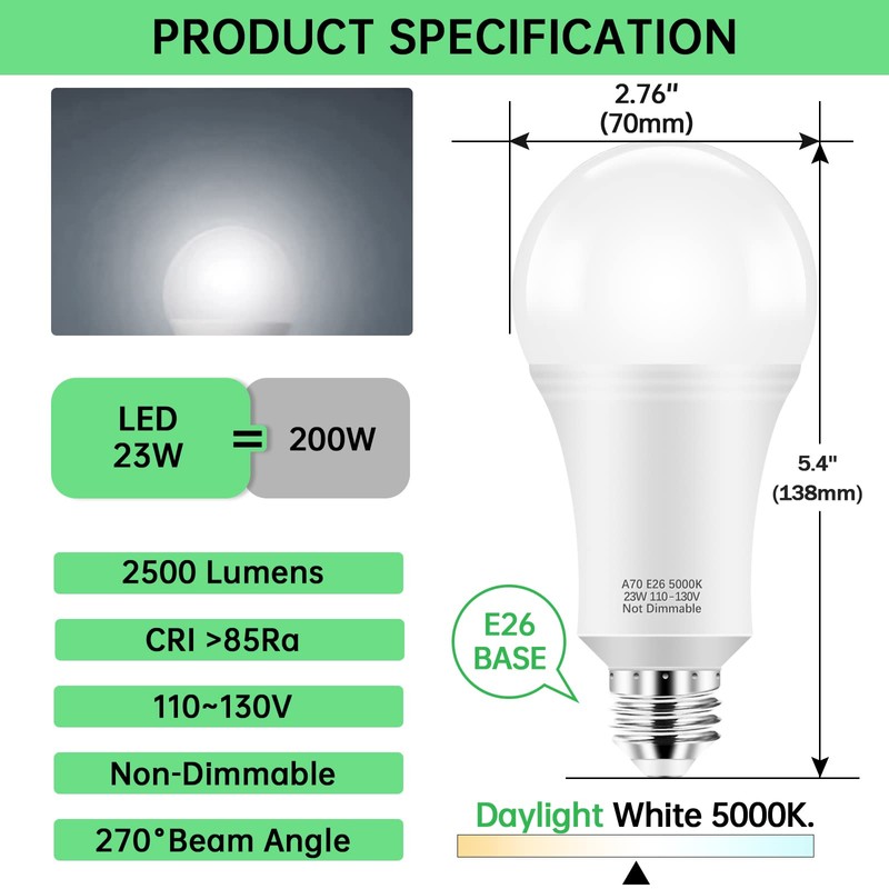 KINDEEP 150-200W Equivalent 23W E26 LED Bulb, A21 LED Super