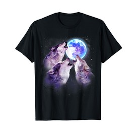 Three Grey Wolf Howling At The Moon 3 Wolves Space Galaxy T-Shirt