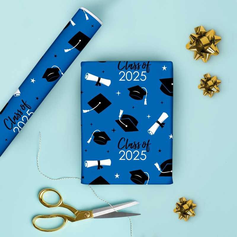 Big Dot of Happiness Blue Graduation Wrapping Paper, Class of