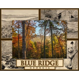 Saddle Mountain Souvenir Blue Ridge Georgia with Bear and Cabin Laser Engraved Wood Picture Frame (3 x 5)