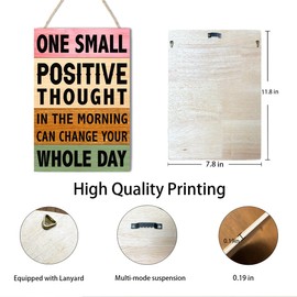 One Small Positive Thought in the Morning Wood Wall Sign,Inspirational Wooden Hanging Wall Decor for Women Girls,Good Attitude Sign