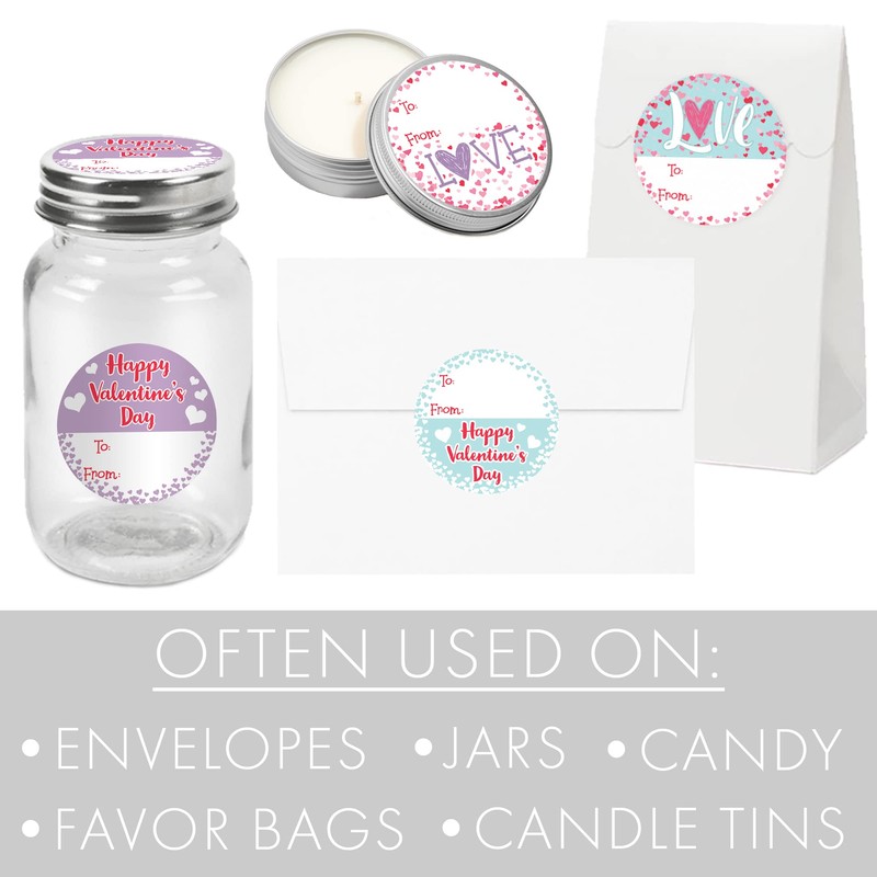Valentine's Day Tag Stickers - Pink, Teal, Purple Love Theme