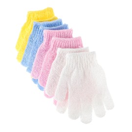 SAFIGLE 8Pcs Double Sided Exfoliating Bath Gloves for Deep Cleansing and Back Massage Multi Purpose Wash Towels Five Finger Design for All Skin Types Each Yellow White