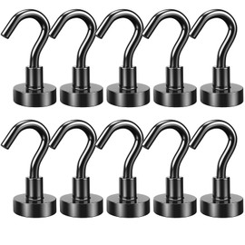 Lictin Magnetic Hooks, Pack of 10 Neodymium Magnets, Extra Strong, 10 kg Strong Magnets Hooks, Black, Workshop Furnishings, Kitchen Gadgets, Magnetic Hooks, Removable, Neodymium Magnets, Camping