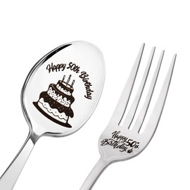 Mum Dad 50th Birthday Gifts for Women Men 50 Year Old Birthday Gifts for Sister Brother 50th Birthday Spoon Fork 50 Th Birthday Gifts for Women Men Best Friend Happy Birthday Cutlery Christmas Gifts