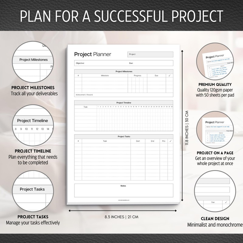 Project Planner Notepad - Project Management Organizer Desk Pad -