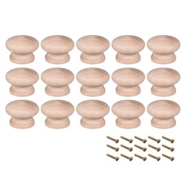 sourcing map Round Wood Knobs,15Pcs 45mm Dia Cabinet Furniture Kitchen Pulls Handles for Dresser Drawer Wardrobe, Wood