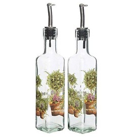 CEDAR HOME Olive Oil Bottle Set Glass Dispenser Vinegar Cruet 9oz. with Stainless Steel Leak Proof Pourer Spout for Cooking or Salad, Vegetables