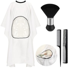 FEBSNOW Professional Barber Cape with Neck Duster Brush Large White Hair Cutting Cape with See-Through Window Salon Cape