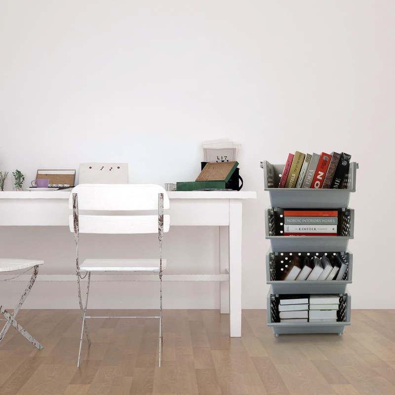 Ucake 4 Pack Stackable Detachable Storage Baskets, Stacking Bins for