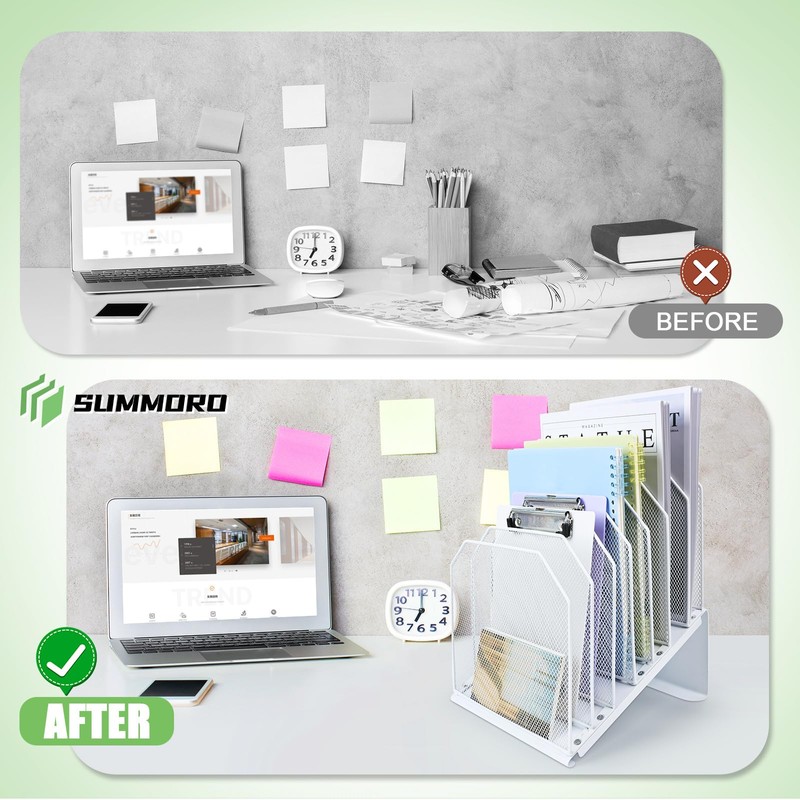 SUMMORO Inclined File Organizer for Desk, 7-Tier Vertical File Folder