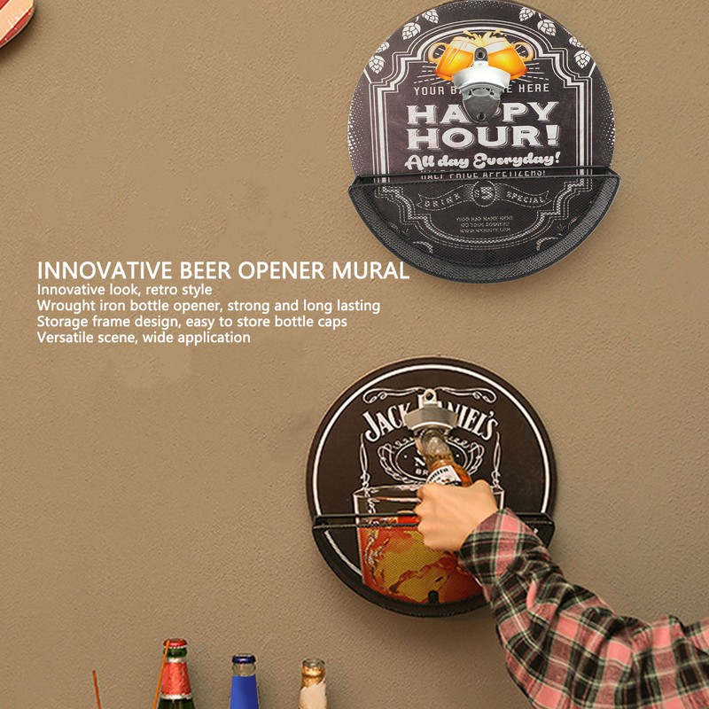 Wall Bottle Opener and Catcher Retro Design Decorative Beer Bottle