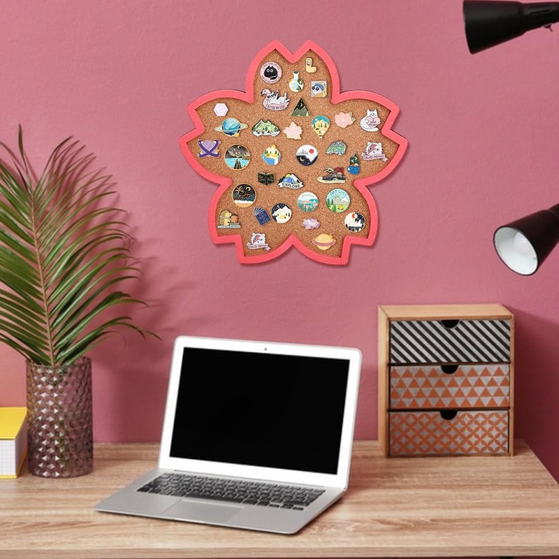 BENECREAT Cherry Blossom Pin Cork Board, 30x30cm Wall Mounted Corkboard