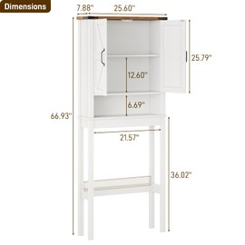 Over The Toilet Storage Cabinet, Farmhouse Over Toilet Bathroom Organizer with 2 Barn Doors, Narrow Above Toilet Storage Cabinet, Behind Toilet Bathroom Organizer (Rustic White)