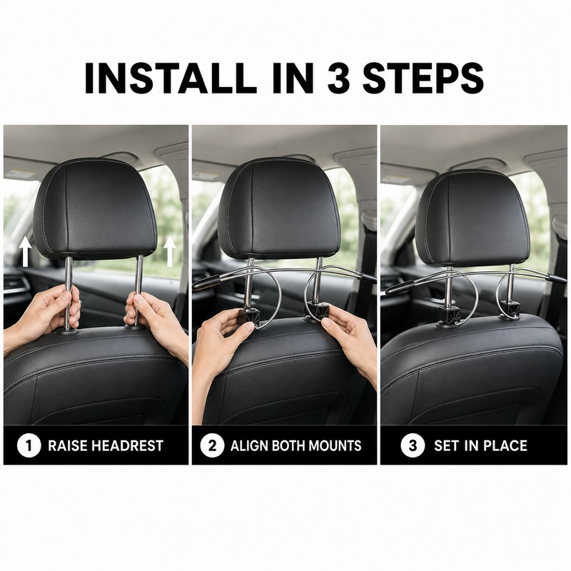 Universal Stainless Steel Car Headrest Coat Hanger for Jackets &
