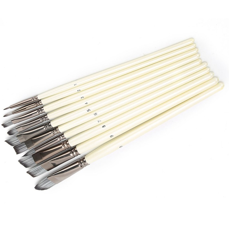 10pcs Nylon Hair Gouache Artist Paint Brush Portable Oil Painting