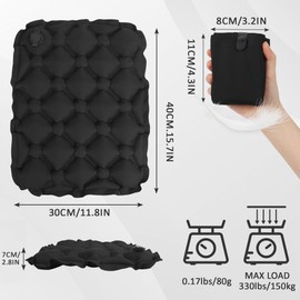 Inflatable Air Seat Cushion with Nanogrip Technology, Portable Travel Pressure Relief Pad for Office Chair, Camping, Long Flights, Anti-Slip Lightweight Design (Black)