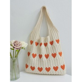 Cute Heart Pattern Crochet Summer Tote Bag for Women, Summer 2025 Large Everything Tote Bag, Large Beach Bags, Trendy High Quality Everyday Shoulder Bag for Daily, Gifts for Her:_multicolor2_Please Refer To The Pictures for Dimensions