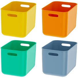 OWill 4-Pack 22L Plastic Storage Bins and Baskets for Efficient Home Classroom Organization – Multiple Colors containers for Kitchen, Cupboard Box, Bathroom Organizer on Shelves and Tubs