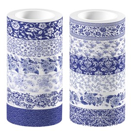 GLKTOPO 12 Roll Chinoiserie Washi Tape Set Blue White Patterned Masking Tapes Vintage Floral Decorative Paper Tape for Theme Scrapbook Journal Envelope DIY Craft Gift Wrapping-16.4ft