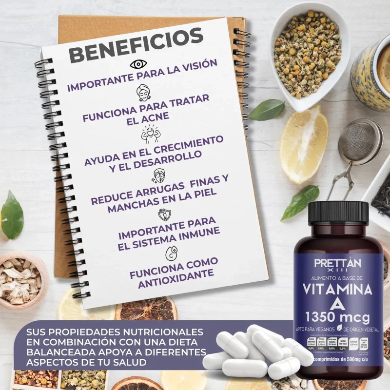 Suplemento Con Vitamina A Prettan Vegano 60 Capsulas 500mg