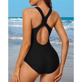 Charmo Swimsuit Women Lap One Piece Water Aerobic Competitive Bathing Suit S Black