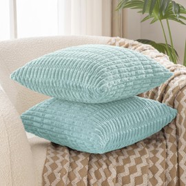 JELLYMONI 2 PCS Throw Pillow Covers, Corduroy Striped Decorative Pillows Cover for Farmhouse Boho Home Decor, Living Room Bed Sofa Couch Pillow Covers 12x20in, Light Blue