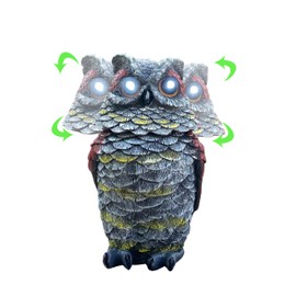 Owls to Keep Birds Away, Solar Owl Decoys to Scare Birds Away, Small Fake Owl for Bird Control, Resin Owls Outdoor Decor with Rotating Head and Lighted Eyes, Animal Deterrent for Outside, Garden
