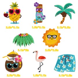 DIELOVEHUA Pack of 8 Iron-On Patches, Summer Embroidered Patches, Hawaii Flamingo Pineapple Colourful Patches, Iron-On Patches Children for Clothing Dress DIY Backpacks Hats Jeans