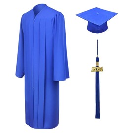CLERKMANS Royal Blue Cap & Gown & Tassel Package - High School Graduation Cap And Gown Set – Matte Fabric 57 (6'0"-6'2")