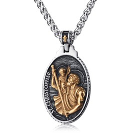 KIRTIJW St Saint Christopher Pendat Necklace Mens St Christopher Medal for Men Protection Medallion Jewelry KJW303