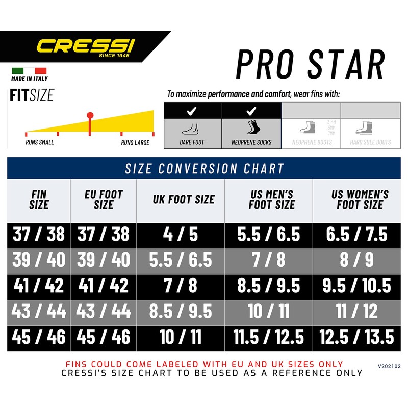 Cressi Pro Star Full Foot Pocket Fins, Yellow, 41/42