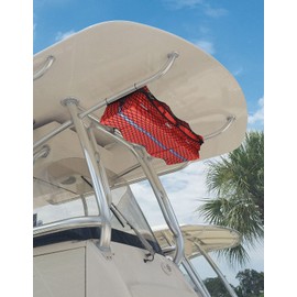 KEMIMOTO Mesh T-Top Storage Bag Organizer - Holds up to 6 Life Jackets, Waterproof Marine Mesh Bag for Hard Top Boats UTV