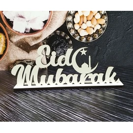 Melis Deko-Schriftzug - Eid Mubarak – Schild aus Holz in weiß – 20cm