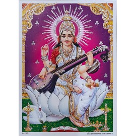 Rastogi Handicraft India Best Of Reprint Hindu God Poster / Picture with Unframed (White Paper, Saraswati-Ji-7x5")