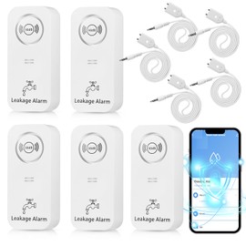 WiFi Water Leak Detector, 5Pack 90 dB Water Sensor Alarm and App Alerts, 2.4GHz WiFi Support, Water Alarm for Leak Detection for Pipes, Bedroom, Kitchen, Bathroom, Basement(with 1.5m Detection Line