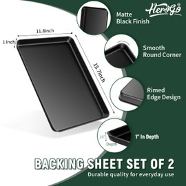 Herogo Baking Sheet Pan Set of 2, 11.8×15.7×1 Inch Nonstick Carbon Steel Cookie Sheet Bakeware Set for Oven, Multipurpose Kitchen Cookware Set, Non Toxic & Heavy Duty & Easy Clean