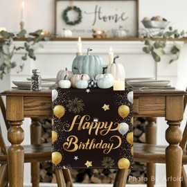 Artoid Mode Balloons Firework Happy Birthday Table Runner, Stars Holiday Kitchen Dining Table Decoration for Home Party Decor 13x108 Inch
