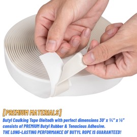 4 Pack Butyl Tape Bulk,1/8" x 3/4" x 30 ft, White Butyl Sealant Tape, Butyl Rubber Caulk Tape, Perfect Butyl Tape RV Window Sealant Tape, Roof Caulk Tape, Butyl Rubber Roll, EPDM Rubber Roof Patching