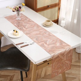 Hosoncovy PVC-Tischläufer, rutschfest, Blätter, dekorative Tischsets, Platzset für Zuhause, Party, Küche, Esszimmer, Hochzeit, Dekoration, 180 x 35 cm, Roségold