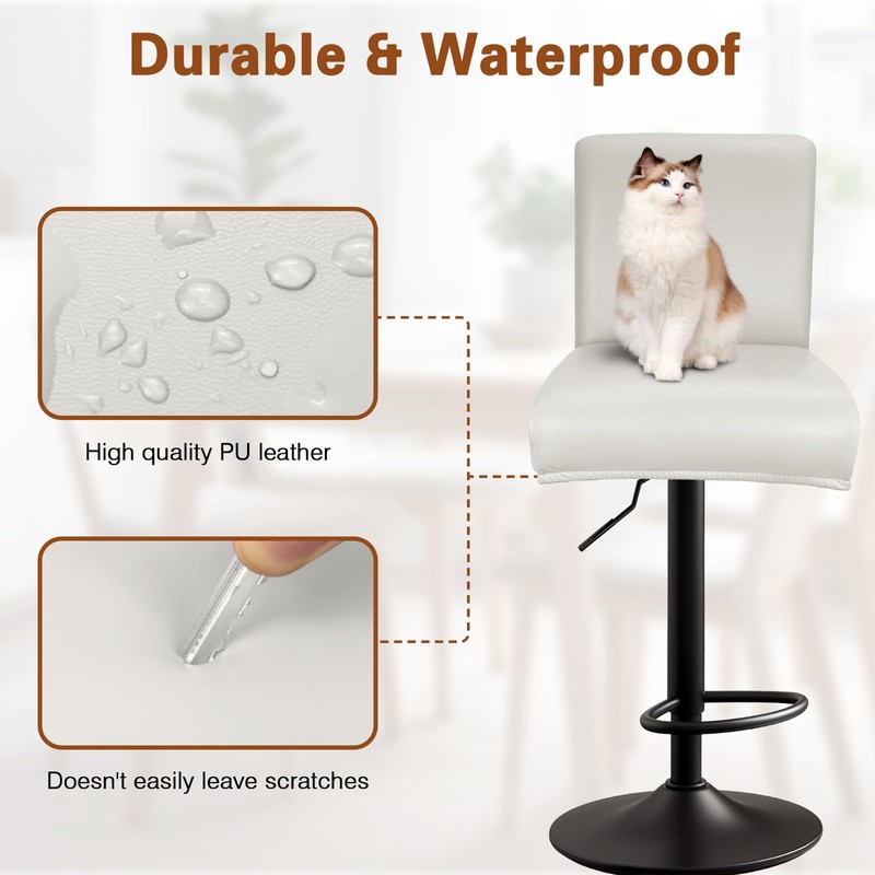 PU Leather Bar Stool Covers with Backs, 4 Pack Stretch