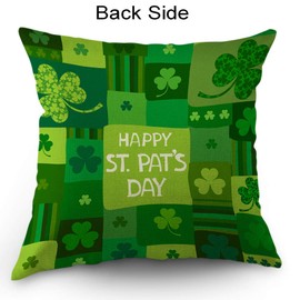 Moslion Shamrock Decorative Throw Pillow Cover Happy St Patrick's Day Lucky Leaf Nature Stripes Pillow Case Cotton Linen for Home Sofa Square Cushion 18x18 Inch Green
