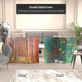 Red Lantern Double Sided Works of Klimt Room Divider - Tannenwald/Farm Garden, 3 Foot - 3 Panel