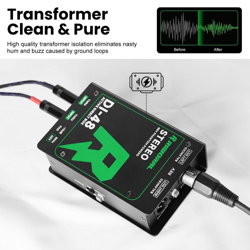 Direct Box with Dual 1/4” High-Impedance Stereo Inputs Di Boxes