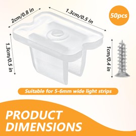 50Pcs Rope Light Clips for Outside, Led Strip Light Holder Mounting Clips Fixing Clamps Holder with 50 Screws for 5mm to 6mm LED Strip Lighting