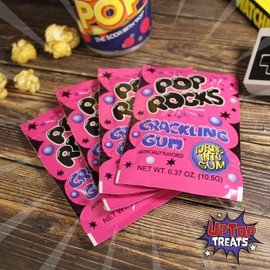 UpTop Treats Crackling Gum POP ROCKS® Candy | Includes 4 Individual Packs of Traditional Bubble Gum Flavor Mini Rock Popping Candies that Turn into Gum