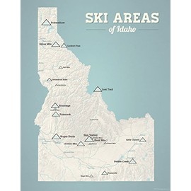 Idaho Ski Resorts Map 11x14 Print (Beige & Opal Blue)