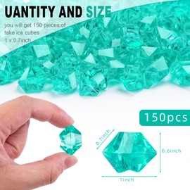 DomeStar Teal Fake Crushed Ice Rocks, 150 PCS Fake Diamonds Plastic Ice Cubes Acrylic Clear Ice Rock Diamond Crystals Fake Ice Cubes Gems for Home Decoration Wedding Display Vase Fillers