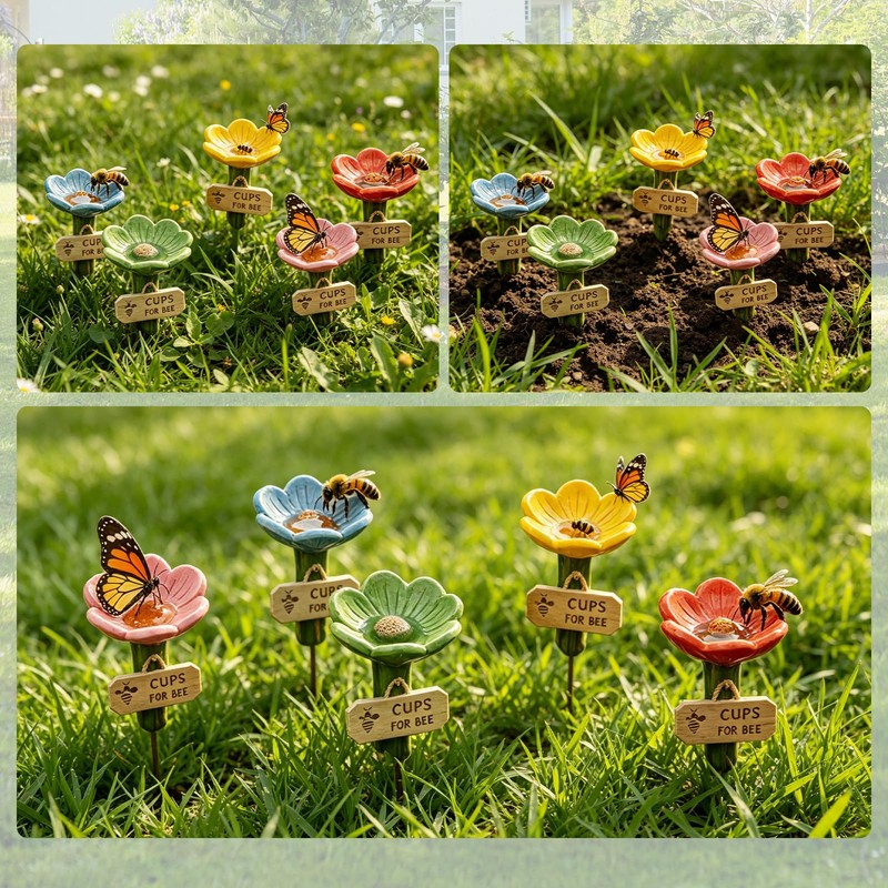 5PCS Bee Watering Station for Garden, Bee Drinking Cups Colorful